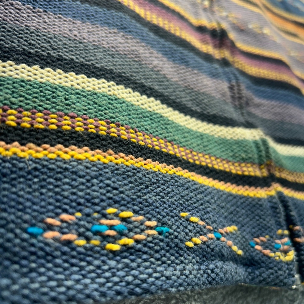 Vintage Y2K Southwestern Striped Woven Cotton Vest Blue Corduroy Collar Large - Picture 6 of 9